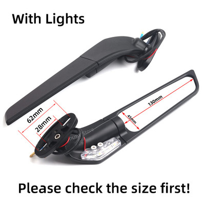 Motorkerékpár tükör Módosított szélső szárny, Állítható Forgó Visszapillantó Tükör Fényekkel YAMAHA YZF R25 R3 R125 R15