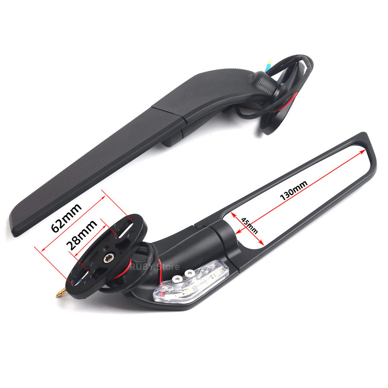 Motorkerékpár tükör Módosított szélső szárny, Állítható Forgó Visszapillantó Tükör Fényekkel YAMAHA YZF R25 R3 R125 R15