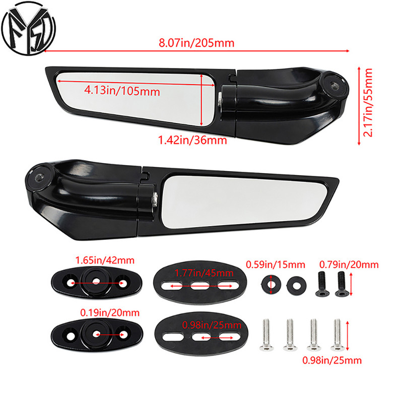 Upravené motocyklové 2-dielne spätné zrkadlá, nastaviteľné otočné bočné zrkadlá s vetracím krídlom pre KAWASAKI NINJA 250 300 400 650 H2 H4