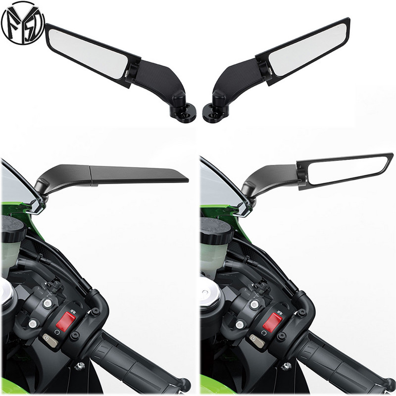 Upravené motocyklové 2-dielne spätné zrkadlá, nastaviteľné otočné bočné zrkadlá s vetracím krídlom pre KAWASAKI NINJA 250 300 400 650 H2 H4