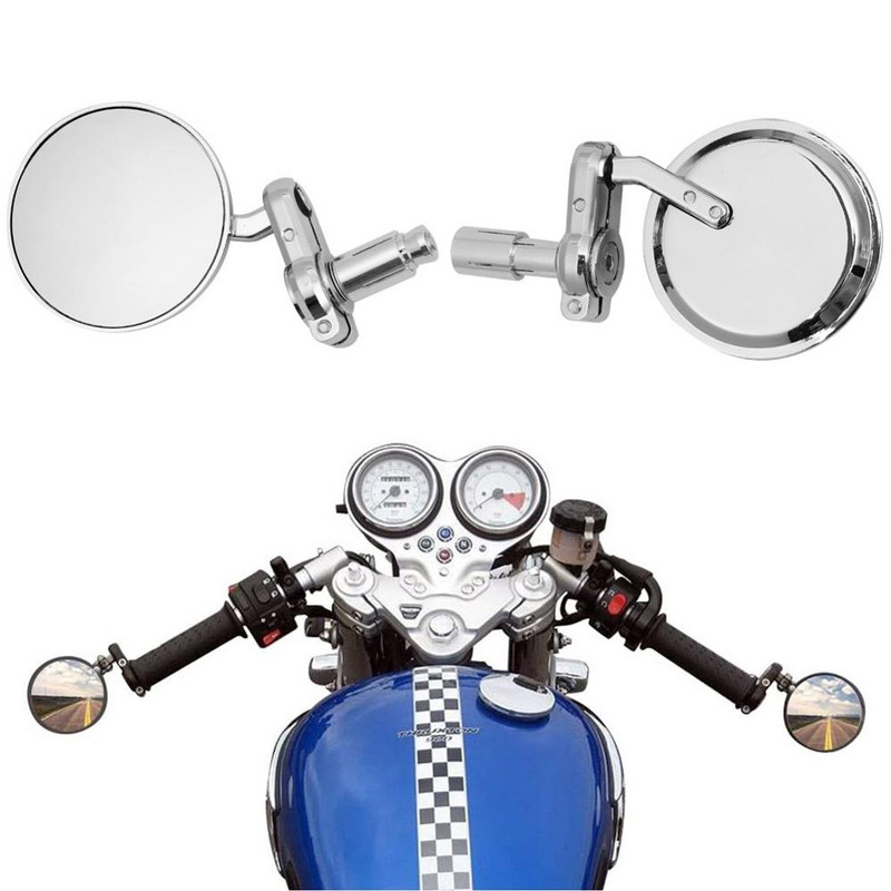 22 mm universalus motociklas, 3" apvalus 7/8" rankenos galas, galinio vaizdo šoniniai veidrodėliai dviratis, skirtas Harley Chrome