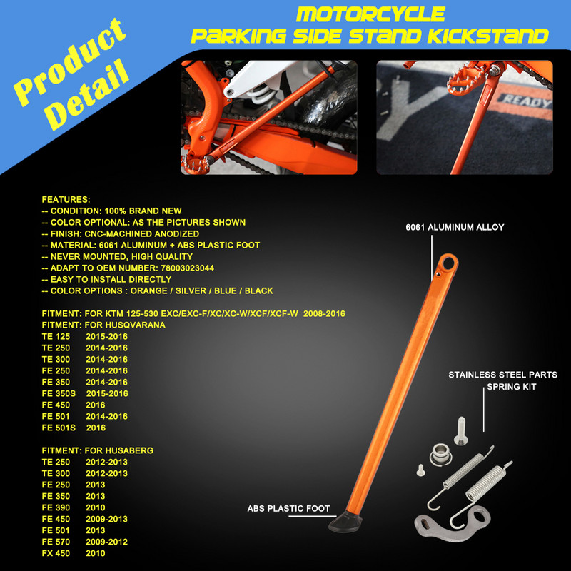 Bočný stojan na motocykel, parkovací stojan pre EXC, EXC-F, XC, XC-F, XC-W, EXC-R, XCF-W, XCR-W 125, 150, 200, 250, 300, 350, 450, 500, 530