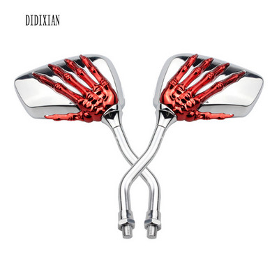 2 komada univerzalnog retrovizora za motocikle s vijkom od aluminijske legure 8 mm/10 mm, skuter, kostur, lubanja, ručna ugradnja sa strane motocikla