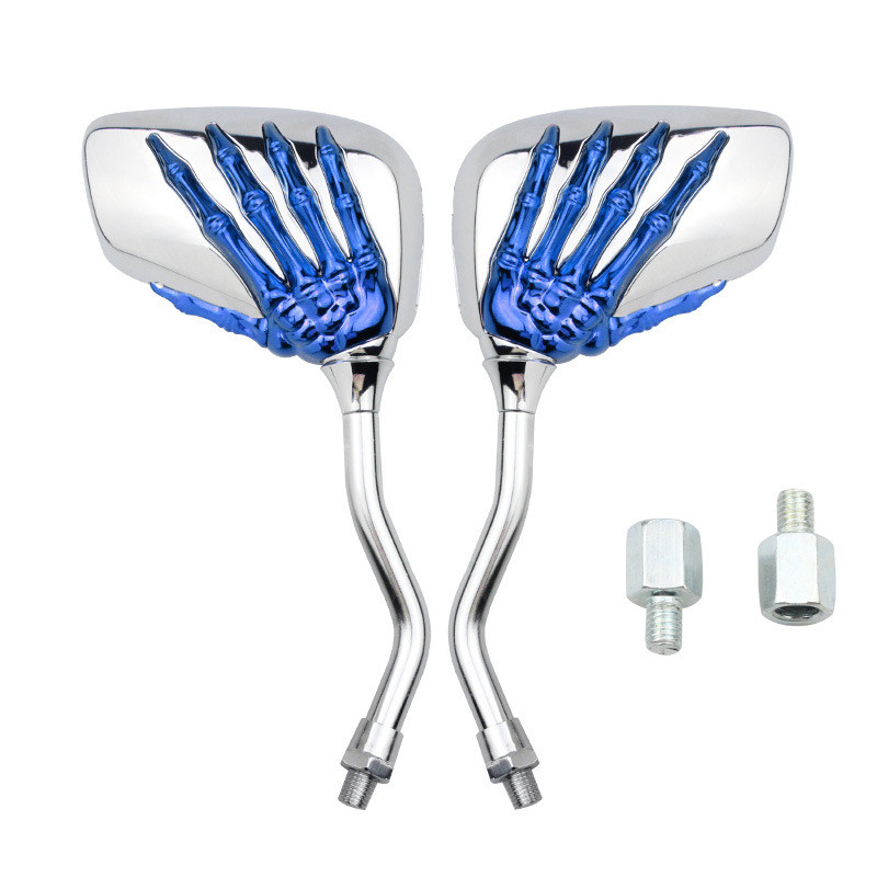 2 komada univerzalnog retrovizora za motocikle s vijkom od aluminijske legure 8 mm/10 mm, skuter, kostur, lubanja, ručna ugradnja sa strane motocikla