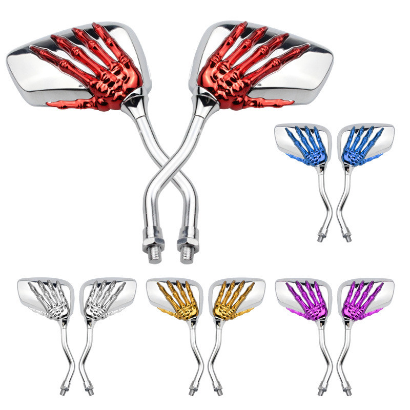 2 komada univerzalnog retrovizora za motocikle s vijkom od aluminijske legure 8 mm/10 mm, skuter, kostur, lubanja, ručna ugradnja sa strane motocikla