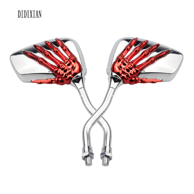 2 komada univerzalnog retrovizora za motocikle s vijkom od aluminijske legure 8 mm/10 mm, skuter, kostur, lubanja, ručna ugradnja sa strane motocikla