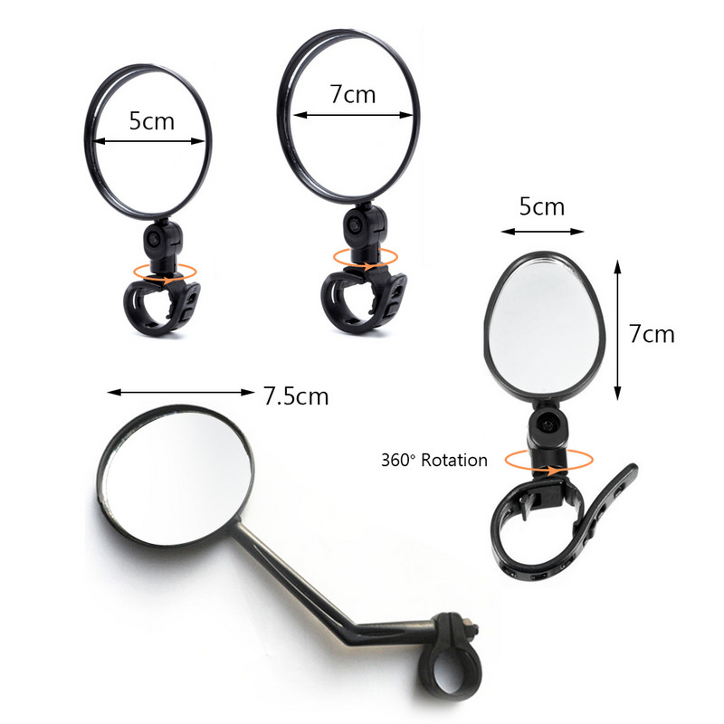 2 ks Univerzálne motocyklové spätné zrkadlo so širokouhlým konvexným zrkadlom, otočné o 360 stupňov a nastaviteľné zrkadlo