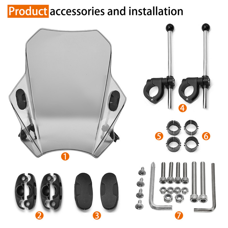 Univerzálne čelné sklo pre Suzuki DR650SE, Yamaha XTZ-150 YS250 XV 250 XJR 1200 1300, Honda CMX500 CB600 VTX1800C