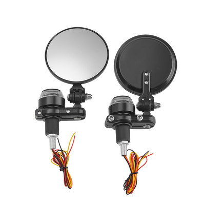 Motociklo veidrodinis vairas 7/8" 22 mm universalus aliuminis galinio vaizdo rankenos galo šoninis veidrodėlis su LED lempute, skirtas Cafe Racer MT