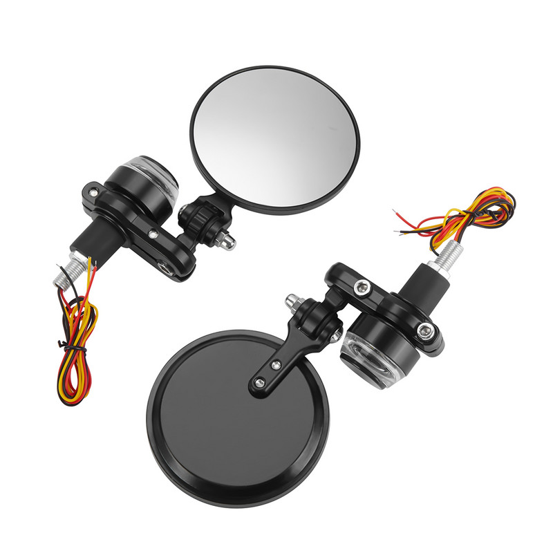 Motociklo veidrodinis vairas 7/8" 22 mm universalus aliuminis galinio vaizdo rankenos galo šoninis veidrodėlis su LED lempute, skirtas Cafe Racer MT