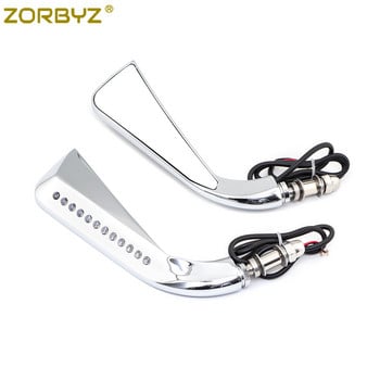 ZORBYZ Мотоциклет LED Sickle Странично огледало за обратно виждане с течаща вода Мигач за Harley Sportster Softail Dyna Electra Glide