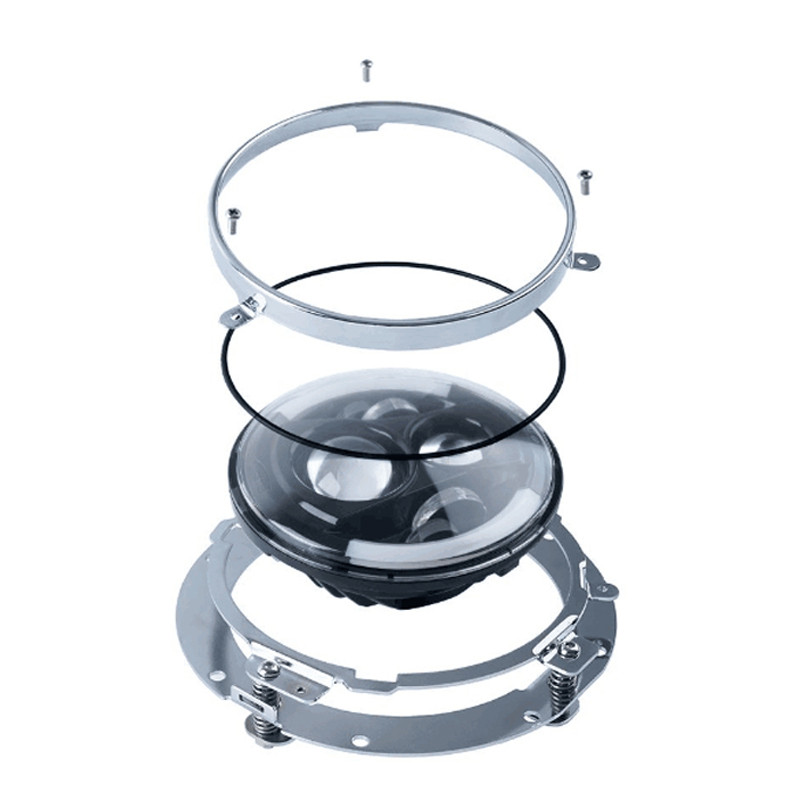 7-palcový čierny/chrómový okrúhly adaptér pre LED svetlomety, montážny krúžok pre Touring Softail FLD
