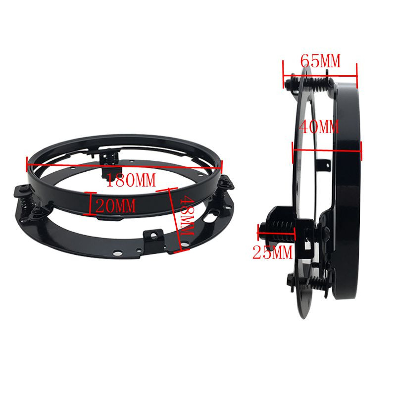 7-palcový čierny/chrómový okrúhly adaptér pre LED svetlomety, montážny krúžok pre Touring Softail FLD