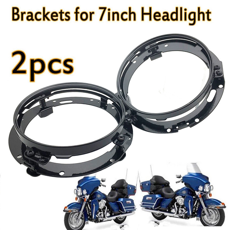 7-palcový čierny/chrómový okrúhly adaptér pre LED svetlomety, montážny krúžok pre Touring Softail FLD