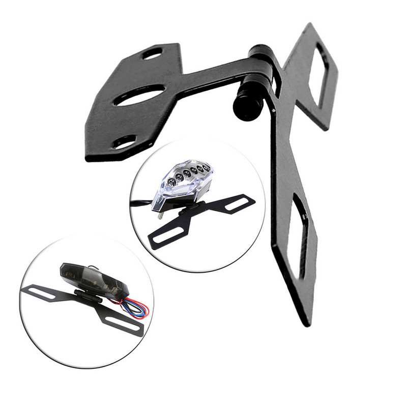 Motociklo valstybinio numerio ženklo laikiklis galinis žibintas, fiksuotas sulankstomas numerio ženklo rėmo laikiklis, universalios motociklo dalys