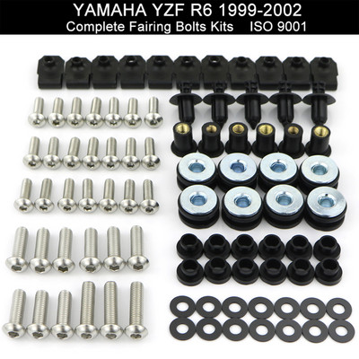 Подходящ за Yamaha YZFR6 YZF-R6 R6 1999 2000 2001 2002 Мотоциклет Пълен комплект болтове за обтекател Гайки Комплект винтове Неръждаема стомана