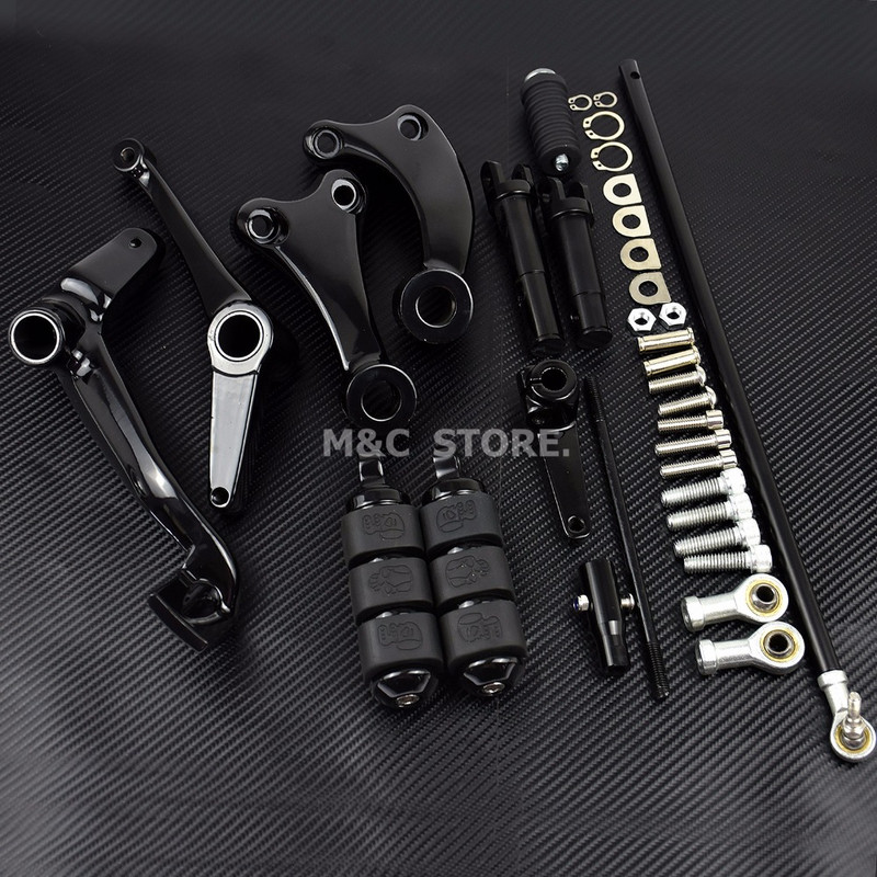 Motorkerékpár előremenő kezelőszervek komplett készlet csapok karok és összekötő elemek Harley Sportster 883 1200 XL Iron Custom Super Low 1991-2022-hez