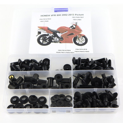 Alkalmas a Honda VFR800 VFR 800 2002-2013 motorkerékpár burkolatához, komplett teljes kivezetésű csavarok készlet kapcsok anya csavarok acél