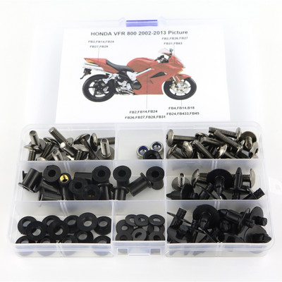 Alkalmas a Honda VFR800 VFR 800 2002-2013 motorkerékpár burkolatához, komplett teljes kivezetésű csavarok készlet kapcsok anya csavarok acél