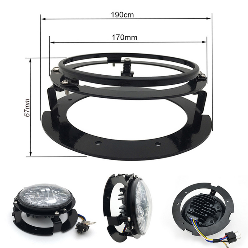 Fekete/króm 5 3/4" 5,75 hüvelykes fényszórórögzítő adapter gyűrűkészlet fekete króm 5,75-ös motorkerékpár LED-es fényszóróhoz