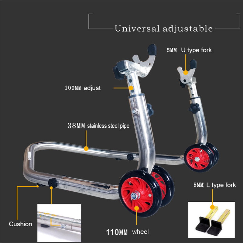 HZYEYO rozsdamentes acél hátsó lengőkar villa orsó emelő motorkerékpár paddock állvány, terepmotor indítókeret terhelése 600 kg, T070