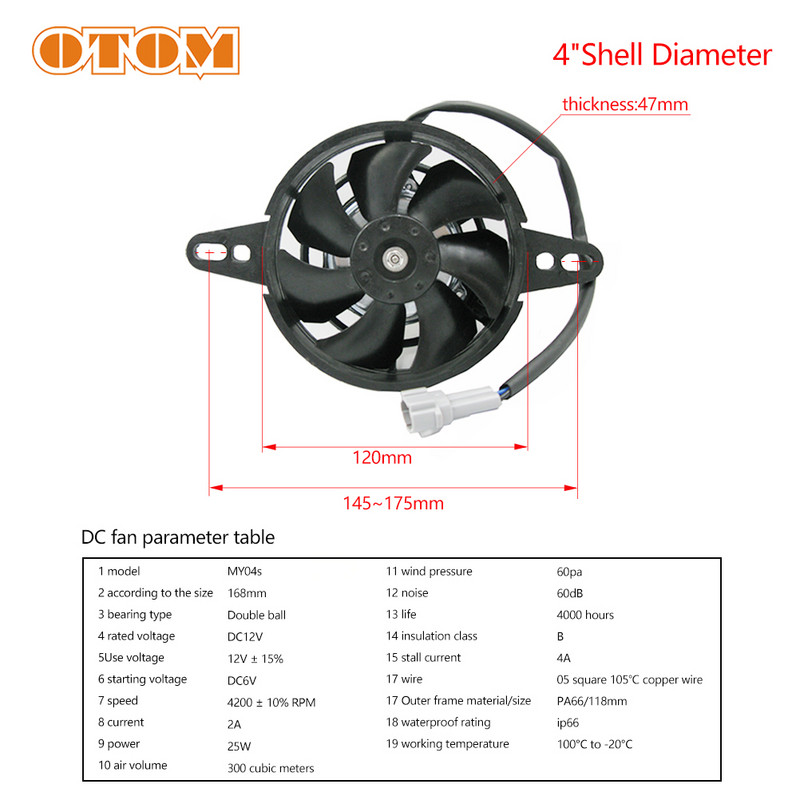 OTOM universalus motociklo radiatoriaus aušinimo ventiliatorius, alyvos aušintuvas vandens aušintuvas elektrinis ventiliatorius 4 colių 5 colių visiems purvo motociklų motokroso keturračiams