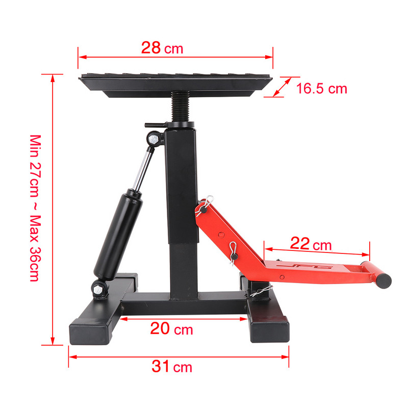 Állítható emelőemelő emelőállvány javítóasztal kalandtúra motorkerékpár utcai kerékpáremelő állványhoz vas fekete + piros, T-010