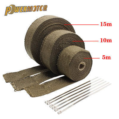 Motorcycle Exhaust Wrap Muffler Heat Shield Thermal Insulation Tape with Stainless Ties 5cm*5M/10M/15M Motorbike Exhaust Systems
