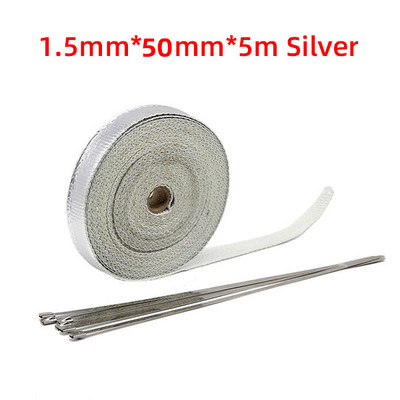 Toplinski izolacijska traka za toplinski štit prigušivača motocikla s vezicama od nehrđajućeg čelika 5cm*5M/10M/15M Ispušni sustavi za motocikle