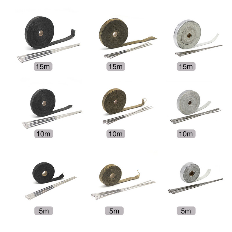 Tepelná páska ALCON-5M/10M/15M na výfuk motocykla, tepelná fólia na zvod, izolácia zberného potrubia, odolná voči rolovaniu s rukavicami z nehrdzavejúcej ocele.