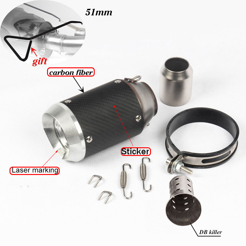 51mm/60mm výfukové potrubie z uhlíkových vlákien pre motocykle s výfukom DB Killer Tubo Escape Escapamento De Moto pre RC390 CBR650F Z900