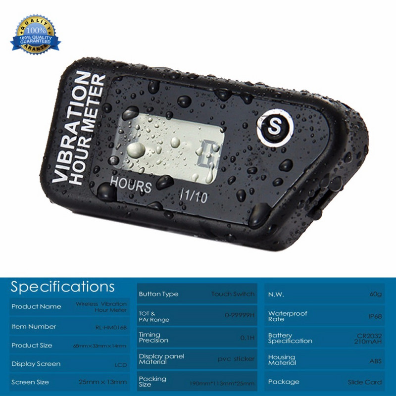 Vezeték nélküli vibráció óra számláló számláló motorkerékpár mérő motocross motoros csónakhoz motoros szán motor láncfűrész ATV Jet Ski 016B