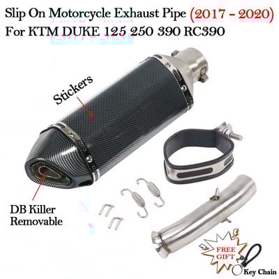 Csúsztassa fel az 51 mm-es motorkerékpár kipufogórendszer hangtompítóját, módosított középső összekötő csövet a KTM DUKE 125 250 390 RC390 2017 18 2019 2020-hoz