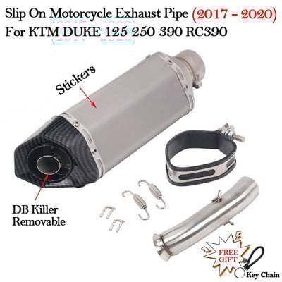 Csúsztassa fel az 51 mm-es motorkerékpár kipufogórendszer hangtompítóját, módosított középső összekötő csövet a KTM DUKE 125 250 390 RC390 2017 18 2019 2020-hoz