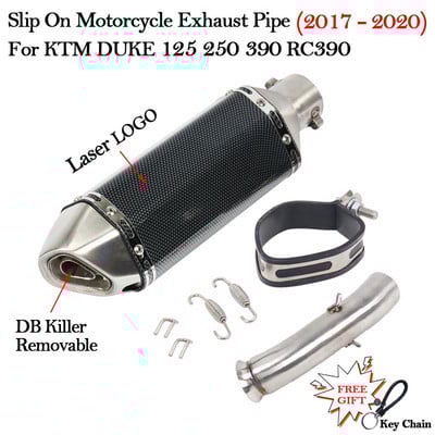 Csúsztassa fel az 51 mm-es motorkerékpár kipufogórendszer hangtompítóját, módosított középső összekötő csövet a KTM DUKE 125 250 390 RC390 2017 18 2019 2020-hoz