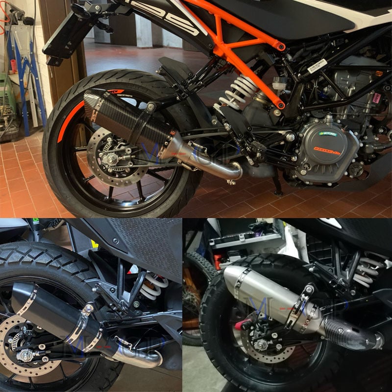 Csúsztassa fel az 51 mm-es motorkerékpár kipufogórendszer hangtompítóját, módosított középső összekötő csövet a KTM DUKE 125 250 390 RC390 2017 18 2019 2020-hoz