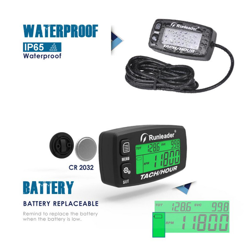 Induktivni tahometar Mjerač radnih sati motora Upozorenje o broju okretaja u minuti s pozadinskim osvjetljenjem Resetirajući mjerači radnih sati motora za motocikle ATV kosilice HM032B