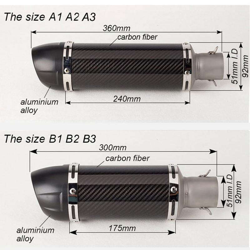 E-Mark Universal Motorcycle Real Carbon Fibre Slip On Exhaust Pipe Muffler Escape for LeoVince Most Motorcycle Color Laser Logo