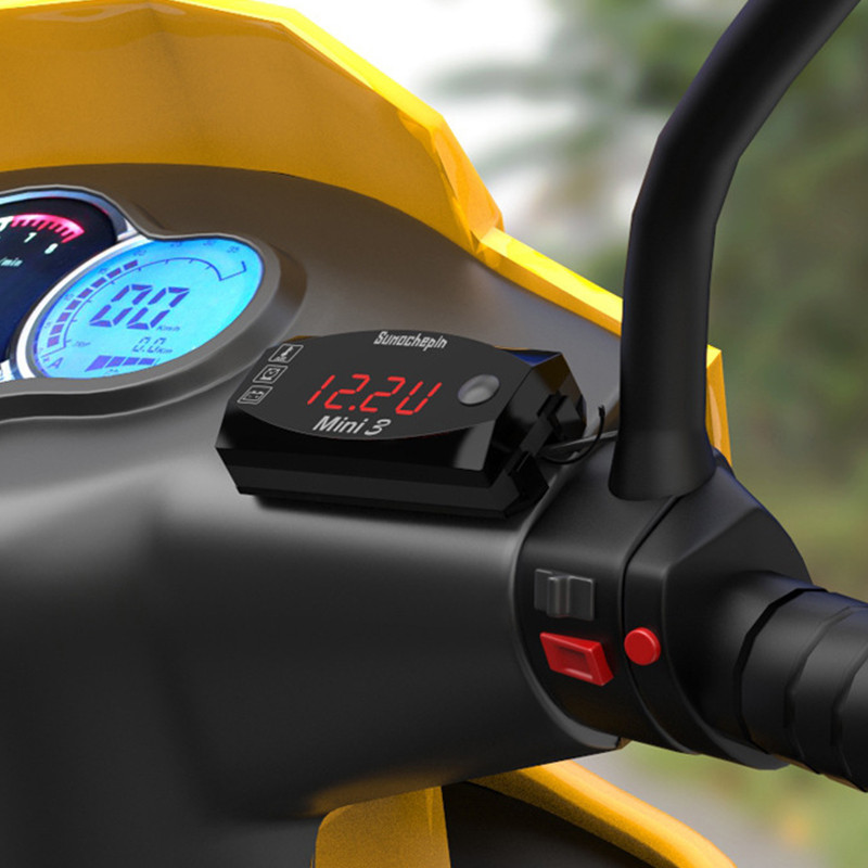 LED Motocicletă Ceas Electronic Termometru Voltmetru cu Suport voltmetru Digtal 3 în 1 12V IP67 Ceas rezistent la praf