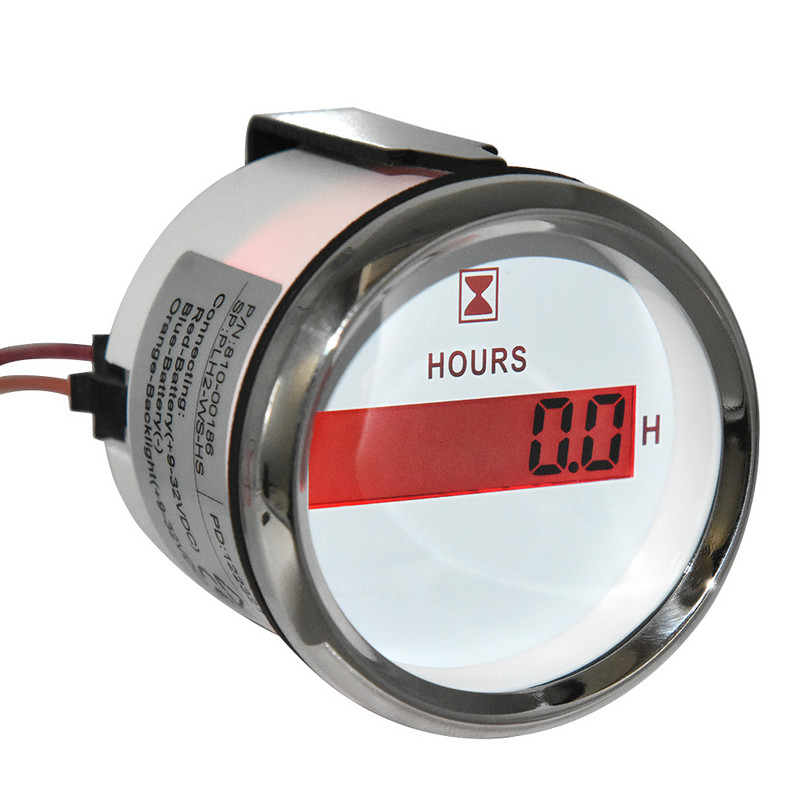 Univerzális digitális üzemóra számlálók 52 mm-es LCD kijelzős üzemóra számlálók tengeri hajóhoz, autó jacht autóhoz 0-99999.9H vízálló óramérő 9-32V