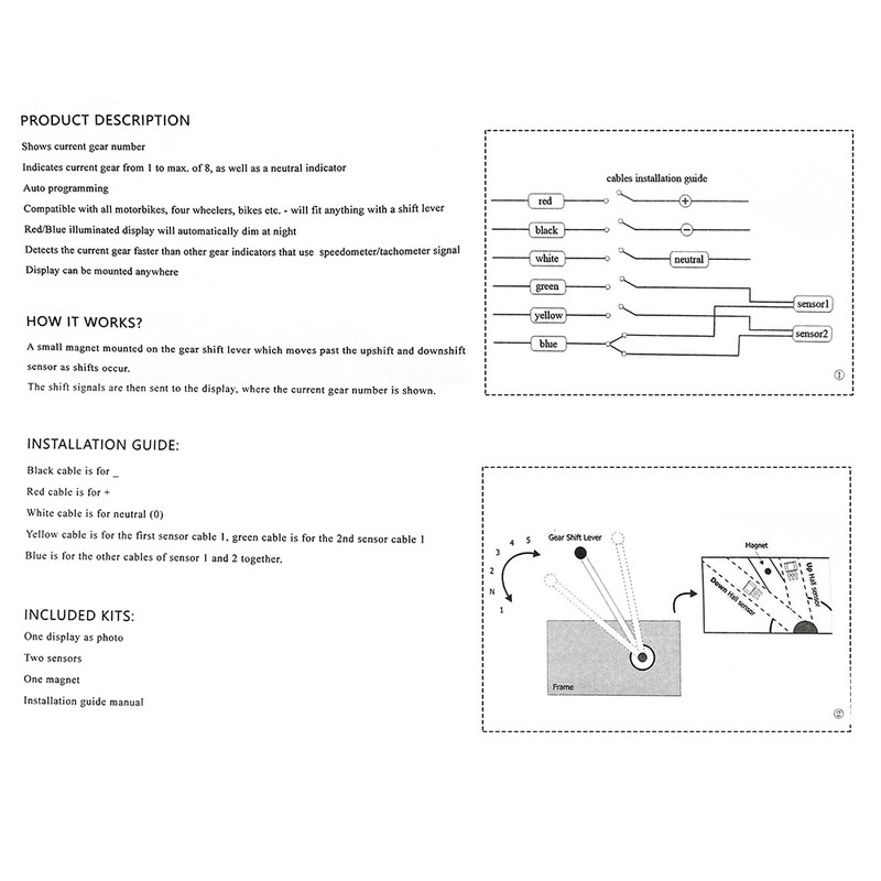 Alconstar Universal Magnet puternic Ultra subțire Motocicletă Indicator digital de viteză cu 6 viteze Afișaj Motocicletă Senzor manetă de schimbare