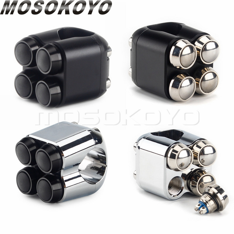 Univerzálny 1" 7/8" 22 mm 25 mm motocyklový rukoväťový 4-tlačidlový hliníkový spínač na riadidlách pre Harley Chopper Bobber Cafe Racer M-spínače