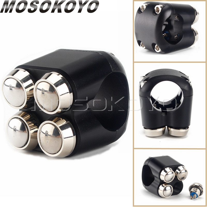 Univerzálny 1" 7/8" 22 mm 25 mm motocyklový rukoväťový 4-tlačidlový hliníkový spínač na riadidlách pre Harley Chopper Bobber Cafe Racer M-spínače