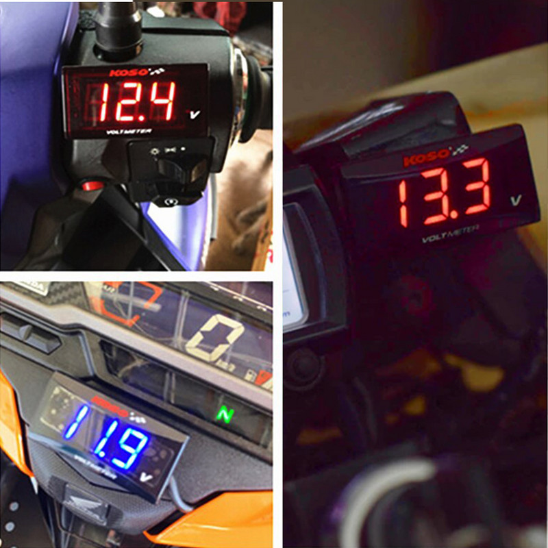 KOSO Motocyklový voltmeter Mini Voltmeter DC 9V-19,9V Univerzálny 12V meter pre Yamaha MT07 MT09 FZ16 FZ07 BWS NXR125/150