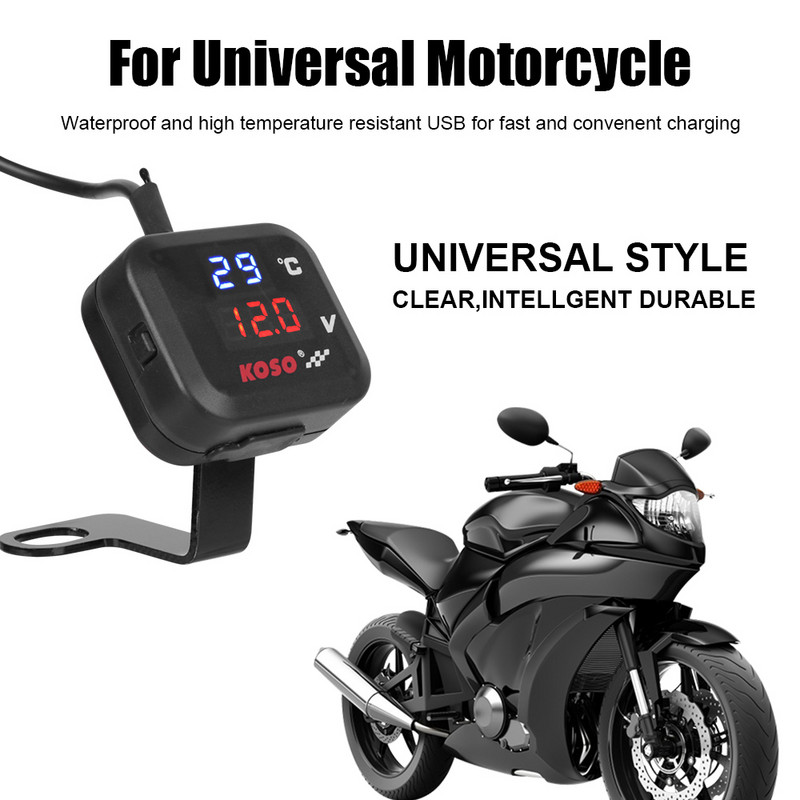 3 az 1-ben motorkerékpár tesztelő feszültség hőmérséklet mérő USB töltő 3.0 műszercsoport 24V 12V HONDA SUZUKI BMW ATV univerzálishoz