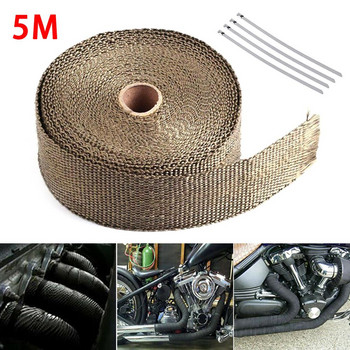 5M Roll Fiberglass Heat Shield Κεφαλή εξάτμισης μοτοσικλέτας Heat Wrap Tape Thermal Protection+ 4 Ties Kit Exhaust Pipe Insulat