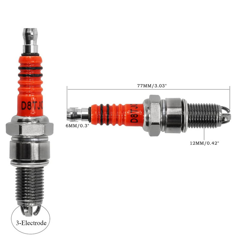 3-elektrodu aizdedzes svece A7TC A7TJC D8TC D8TJC GY6 50cc 125cc 150cc 175cc 200cc netīrumu velosipēda mopēda motorollera ATV Go Kart motociklam