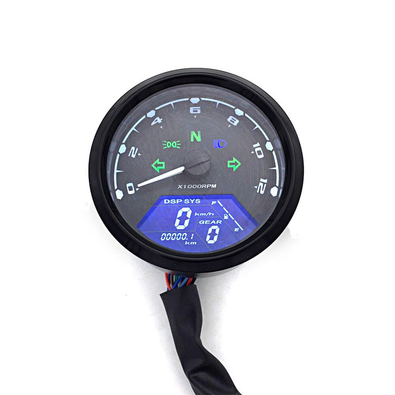 Univerzálny motocyklový LCD digitálny počítadlo kilometrov, tachometer, rýchlomer, vodotesný multifunkčný ukazovateľ pre Cafe Racer 2 - 4 valce
