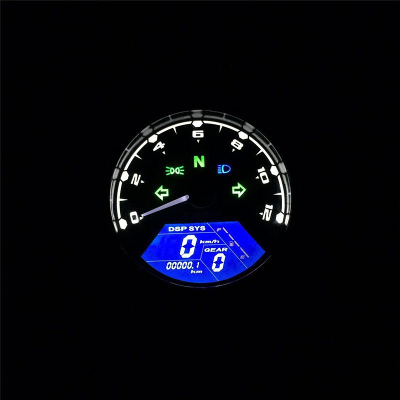 Univerzálny motocyklový LCD digitálny počítadlo kilometrov, tachometer, rýchlomer, vodotesný multifunkčný ukazovateľ pre Cafe Racer 2 - 4 valce