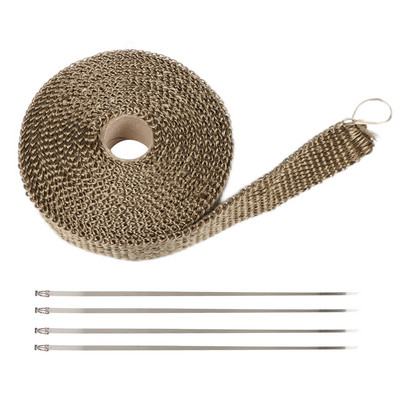 5Mx2.5cm Bandă termică de evacuare pentru motocicletă Antet de izolație pentru colector de căldură Rezistent la rulare cu 4 bucăți de legături din inox